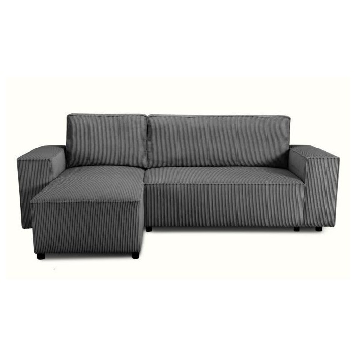 Canapé d'angle convertible réversible - 4 places - JOSH - Tissu velours cotelé - Anthracite - Coffre - 242 x 155 x 86 cm Canapé d'angle convertible réversible - 4 places - JOSH - Tissu velours cotelé - Anthracite - Coffre - 242 x 155 x 86 cm
