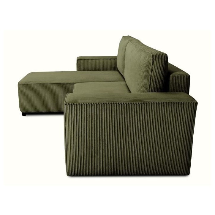 Canapé d'angle convertible réversible - 4 places - JOSH - Tissu velours cotelé - Kaki - Coffre - 242 x 155 x 86 cm Canapé d'angle convertible réversible - 4 places - JOSH - Tissu velours cotelé - Kaki - Coffre - 242 x 155 x 86 cm