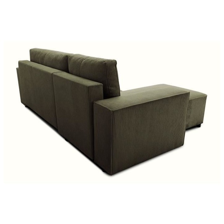 Canapé d'angle convertible réversible - 4 places - JOSH - Tissu velours cotelé - Kaki - Coffre - 242 x 155 x 86 cm Canapé d'angle convertible réversible - 4 places - JOSH - Tissu velours cotelé - Kaki - Coffre - 242 x 155 x 86 cm
