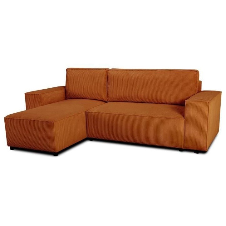 Canapé d'angle convertible réversible - 4 places - JOSH - Tissu velours cotelé - Terracotta - Coffre - 242 x 155 x 86 cm Canapé d'angle convertible réversible - 4 places - JOSH - Tissu velours cotelé - Terracotta - Coffre - 242 x 155 x 86 cm