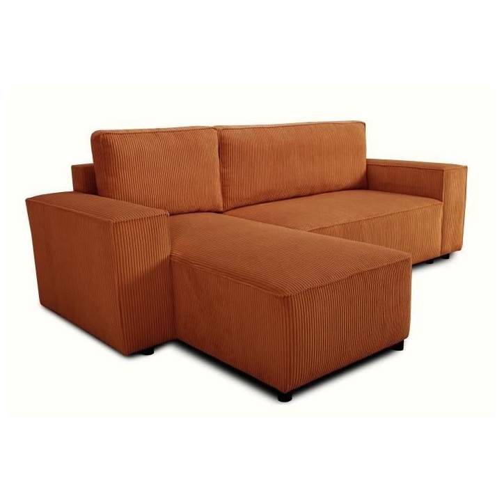 Canapé d'angle convertible réversible - 4 places - JOSH - Tissu velours cotelé - Terracotta - Coffre - 242 x 155 x 86 cm Canapé d'angle convertible réversible - 4 places - JOSH - Tissu velours cotelé - Terracotta - Coffre - 242 x 155 x 86 cm