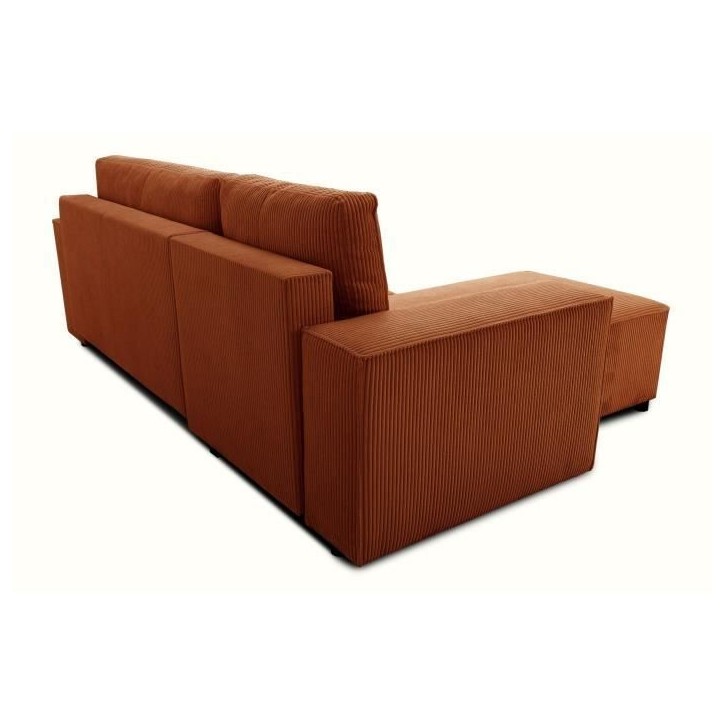 Canapé d'angle convertible réversible - 4 places - JOSH - Tissu velours cotelé - Terracotta - Coffre - 242 x 155 x 86 cm Canapé d'angle convertible réversible - 4 places - JOSH - Tissu velours cotelé - Terracotta - Coffre - 242 x 155 x 86 cm