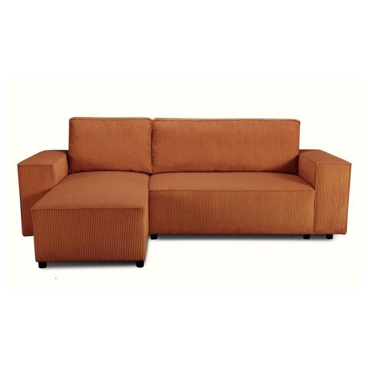 Canapé d'angle convertible réversible - 4 places - JOSH - Tissu velours cotelé - Terracotta - Coffre - 242 x 155 x 86 cm Canapé d'angle convertible réversible - 4 places - JOSH - Tissu velours cotelé - Terracotta - Coffre - 242 x 155 x 86 cm
