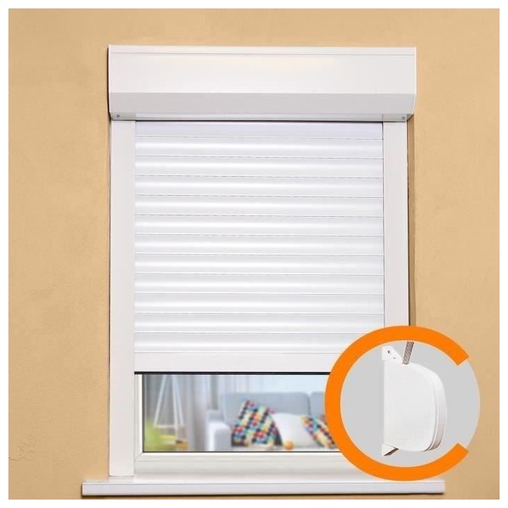 Volet roulant H120 x L100 cm PVC recoupable en largeur et hauteur - PVC - Manoeuvre manuelle a sangle -Coloris Blanc - Volet roulant H120 x L100 cm PVC recoupable en largeur et hauteur - PVC - Manoeuvre manuelle a sangle -Coloris Blanc -