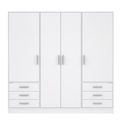 Armoire 4 portes battantes + 6 tiroirs - Bois aggloméré - Blanc mat