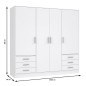 Armoire 4 portes battantes + 6 tiroirs - Bois aggloméré - Blanc mat - L 206,5 x P 60 x H 200 cm - JUPITER