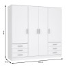 Armoire 4 portes battantes + 6 tiroirs - Bois aggloméré - Blanc mat