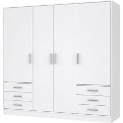 Armoire 4 portes battantes + 6 tiroirs - Bois aggloméré - Blanc mat