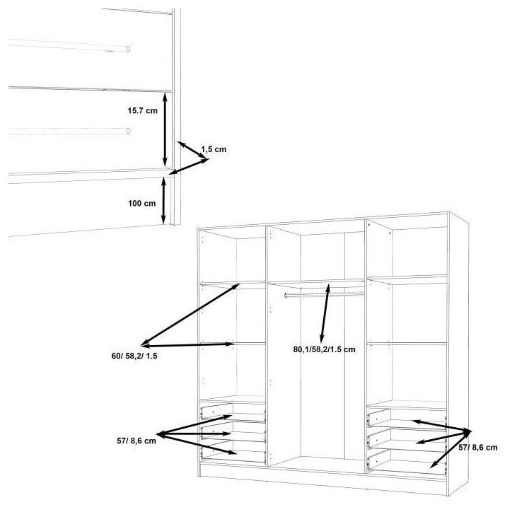 Armoire 4 portes battantes + 6 tiroirs - Bois aggloméré - Blanc mat - L 206,5 x P 60 x H 200 cm - JUPITER Armoire 4 portes battantes + 6 tiroirs - Bois aggloméré - Blanc mat - L 206,5 x P 60 x H 200 cm - JUPITER