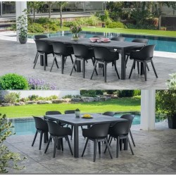Table de jardin - Rectangulaire - Coloris : gris graphite - En résine