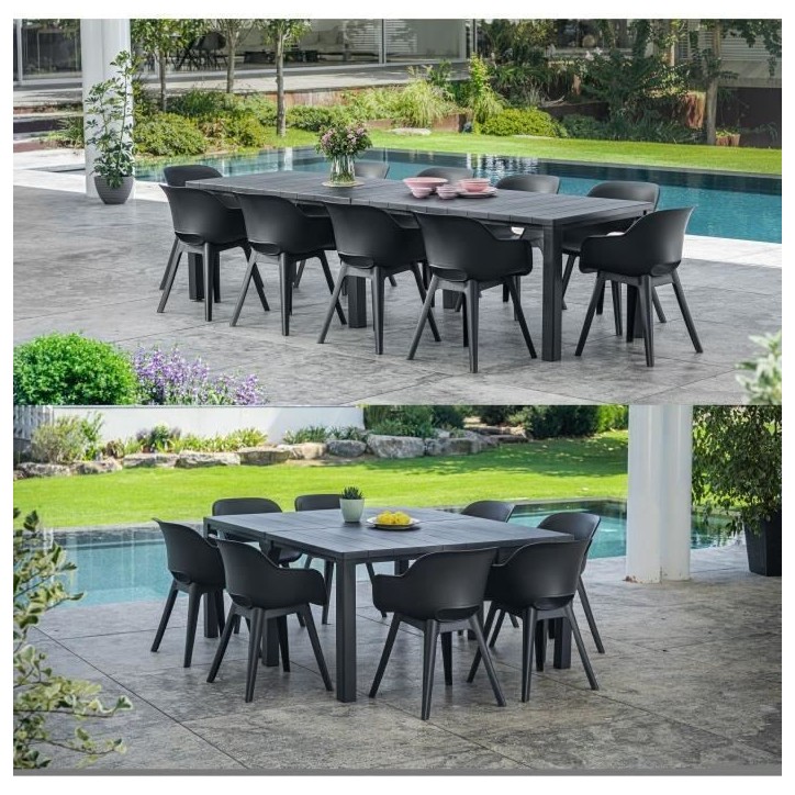 Table de jardin - Rectangulaire - Coloris : gris graphite - En résine - Modulable 3 en 1 - JULIE DOUBLE - Allibert by KETER Table de jardin - Rectangulaire - Coloris : gris graphite - En résine - Modulable 3 en 1 - JULIE DOUBLE - Allibert by KETER