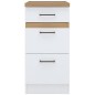 JUNONA Meuble bas de cuisine 40 cm - 3 tiroirs + plan de travail - Blanc brillant