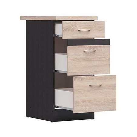 JUNONA Meuble bas de cuisine 40 cm - 3 tiroirs - Plan de travail - Chene sonoma