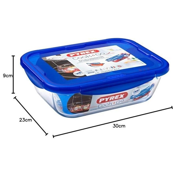 Boîte rectangulaire avec couvercle - PYREX - 1451028 - 30 x 23 cm - 3,30 L - Cook & Go - Base en verre borosilicate Boîte rectangulaire avec couvercle - PYREX - 1451028 - 30 x 23 cm - 3,30 L - Cook & Go - Base en verre borosilicate