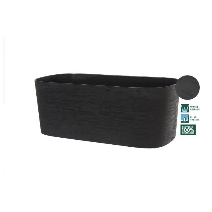 Jardiniere + réserve eau - GARDEN ID Respect - Noir-Anth 50 x 17 cm - 100% déchets ménagers - 100% recyclable - Surface struc