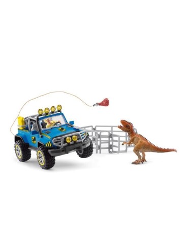 Voiture tout-terrain avec avant-poste Dino, Coffret schleich avec une voiture, 1 figurine humaine articulée et 1 figurine dinos