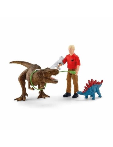Attaque Tyrannosaure Rex Dinosaurs Figurine, Coffret schleich avec 1 figurine humaine articulée et 1 figurine Trex et 1 figurin