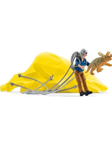 Sauvetage en Parachute, Coffret schleich avec 1 parachute, 1 figurine humaine et 1 dinosaure, Ensemble de Jouets Préhistoriques