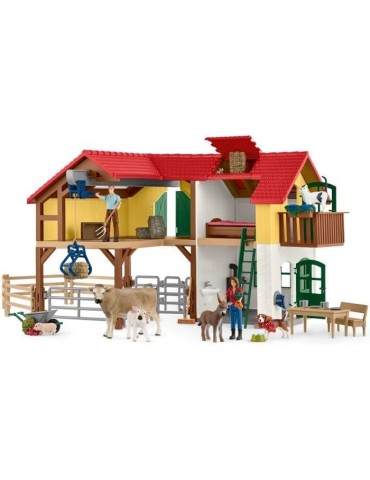 Ferme avec étable et animaux, coffret de 97 pieces avec figurines de fermier, plusieurs animaux et accessoires, jouets de ferme