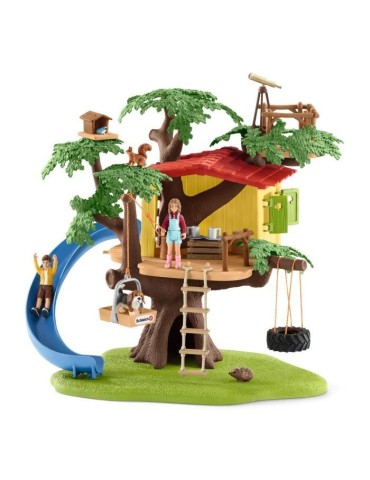 Cabane aventure dans les arbres, coffret de 60 pieces détaillées avec balançoire, 2 figurines d'enfant et figurines d'animaux