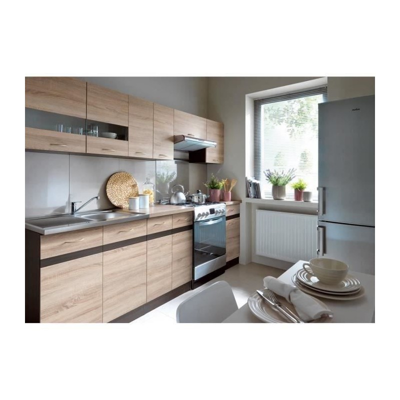 JUNONA Cuisine complete 2m40 - 7 éléments - Décor chene sonoma - pl JUNONA Cuisine complete 2m40 - 7 éléments - Décor chene sonoma - pl