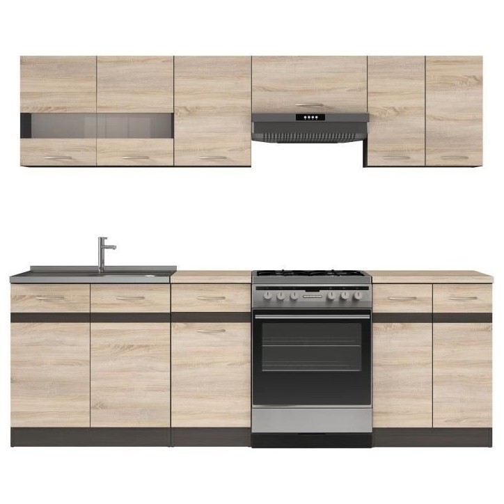 JUNONA Cuisine complete 2m40 - 7 éléments - Décor chene sonoma - plan de travail inclus