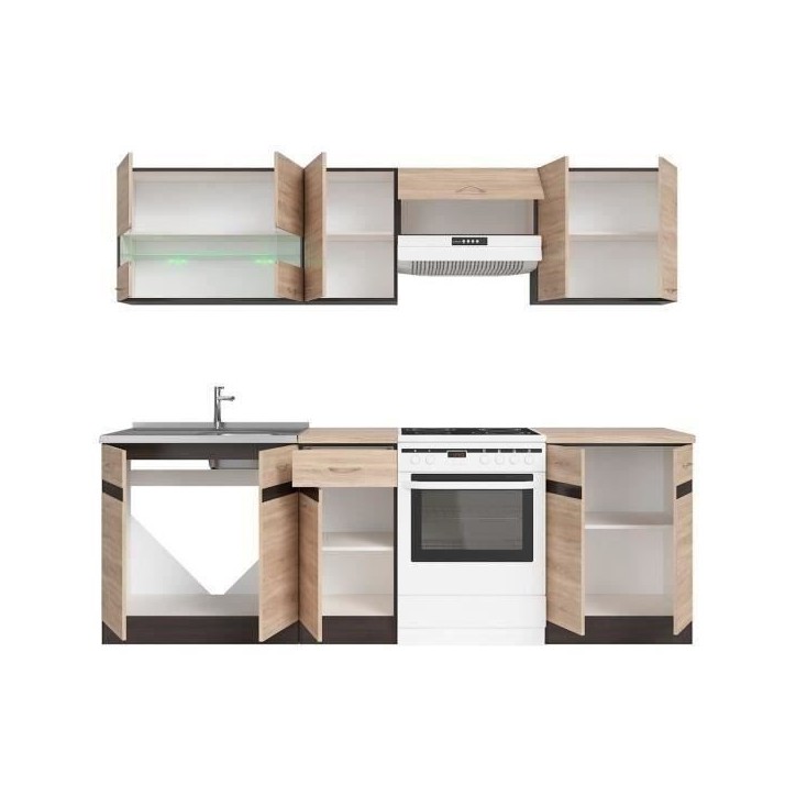 JUNONA Cuisine complete 2m40 - 7 éléments - Décor chene sonoma - plan de travail inclus