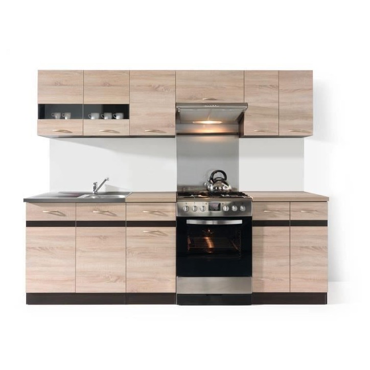 JUNONA Cuisine complete 2m40 - 7 éléments - Décor chene sonoma - plan de travail inclus