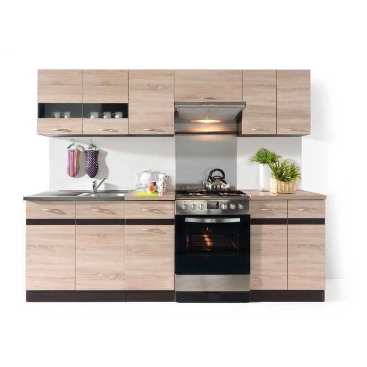 JUNONA Cuisine complete 2m40 - 7 éléments - Décor chene sonoma - plan de travail inclus