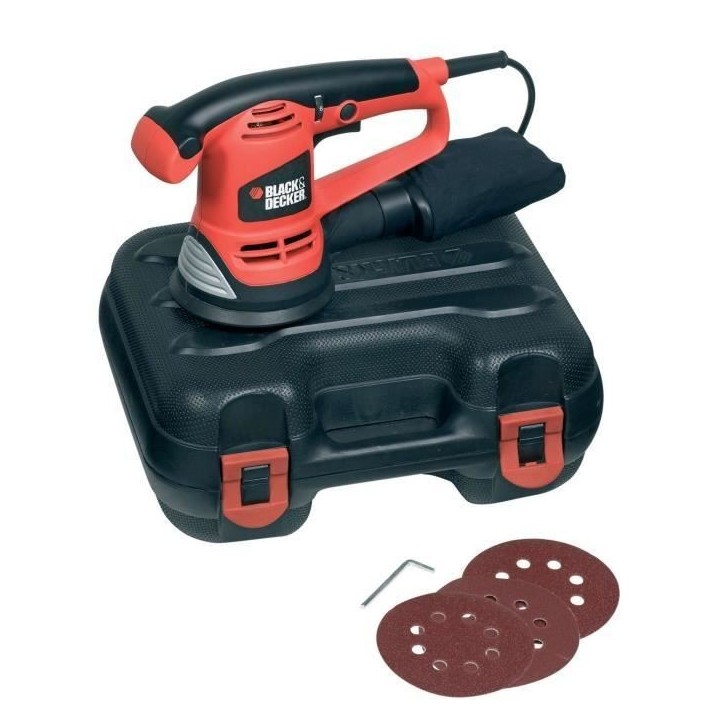 Ponceuse excentrique filaire - BLACK+DECKER - KA191EK-QS - 480W - 125mm - 3 abrasifs + malette