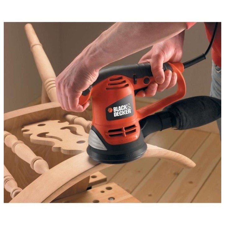 Ponceuse excentrique filaire - BLACK+DECKER - KA191EK-QS - 480W - 125mm - 3 abrasifs + malette