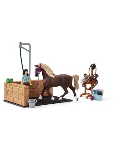 Box de lavage pour chevaux Emily et Luna, coffret schleich avec 19 éléments inclus dont 1 cheval schleich, coffret figurines