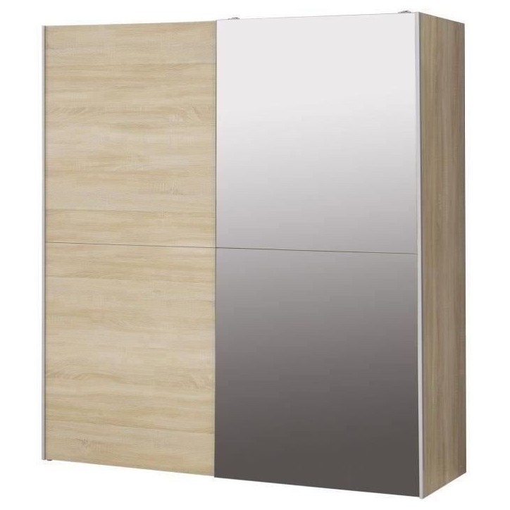 Armoire 2 portes coulissantes avec miroir - Chene sonoma - L 170,3 x P 61,2 x H 190,5 cm - ULOS Armoire 2 portes coulissantes avec miroir - Chene sonoma - L 170,3 x P 61,2 x H 190,5 cm - ULOS
