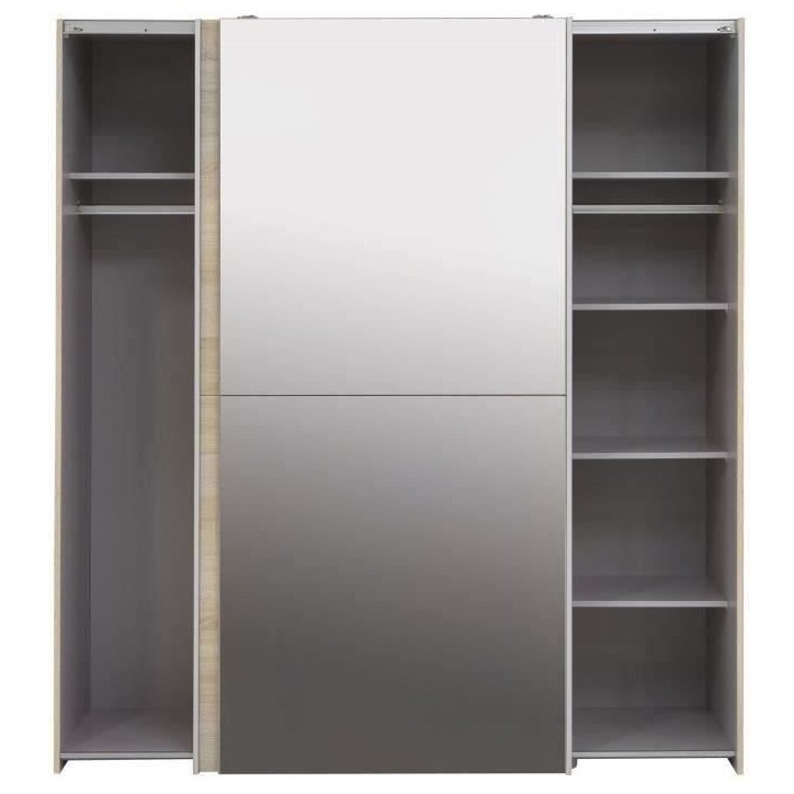 Armoire 2 portes coulissantes avec miroir - Chene sonoma - L 170,3 x P 61,2 x H 190,5 cm - ULOS Armoire 2 portes coulissantes avec miroir - Chene sonoma - L 170,3 x P 61,2 x H 190,5 cm - ULOS