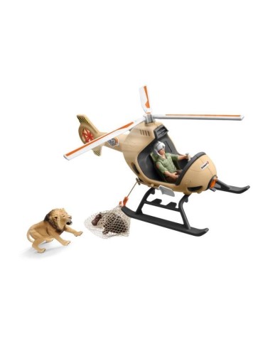 Hélicoptere pour sauvetage d'animaux, Coffret 8 Pieces avec Figurines Lion et Hippopotame - Jouet Durable, Amusant et Pédagogi