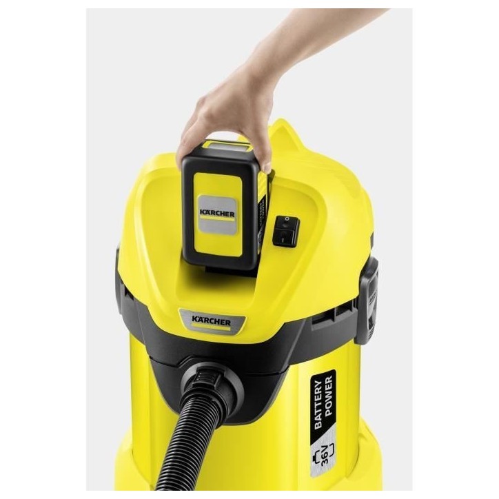 Aspirateur eau et poussiere sans fil KARCHER WD 3 - 17L - 300W - Batterie amovible 36V/2,5Ah Aspirateur eau et poussiere sans fil KARCHER WD 3 - 17L - 300W - Batterie amovible 36V/2,5Ah