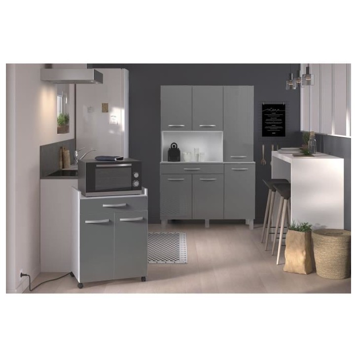 OSLO Desserte de 60 cm - 1 Tiroir et 1 Porte - L 60 x P 44 x H 81 cm - Coloris Gris brillant - EKIPA OSLO Desserte de 60 cm - 1 Tiroir et 1 Porte - L 60 x P 44 x H 81 cm - Coloris Gris brillant - EKIPA