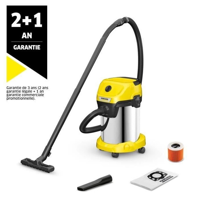 Aspirateur eau et poussiere KARCHER WD 3 S V-19/4/20 - Cuve inox 19 L - 1000W (Fonction soufflerie) Aspirateur eau et poussiere KARCHER WD 3 S V-19/4/20 - Cuve inox 19 L - 1000W (Fonction soufflerie)