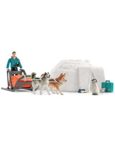 Expédition en Antarctique , Coffret schleich avec 1 figurine humaine articulée, 2 figurines de chien de traineau Huskies et 1
