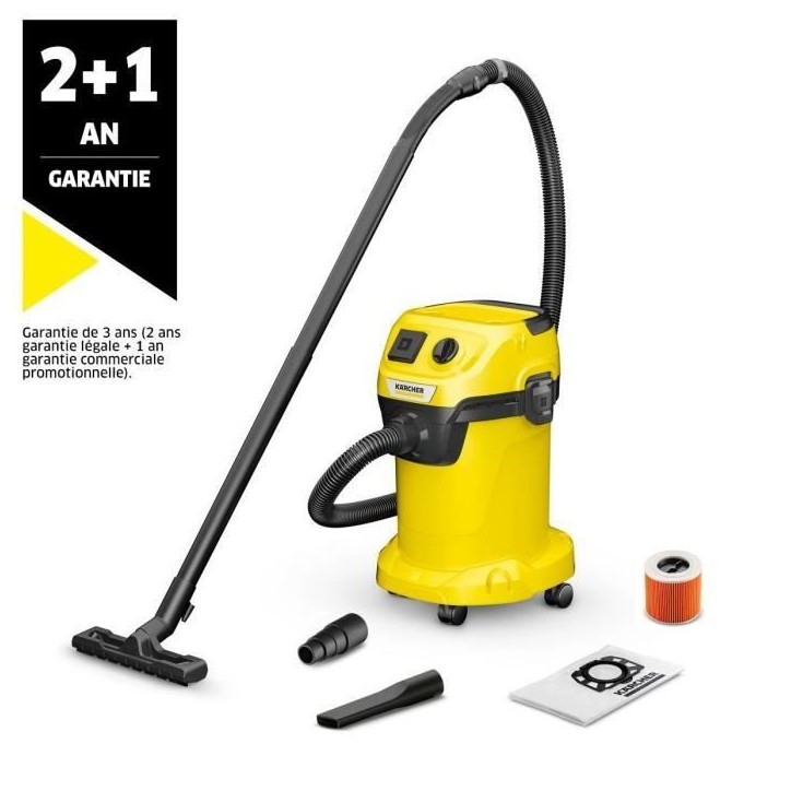 Aspirateur eau et poussiere KARCHER WD 3 P V-19/4/20 - Cuve polypropylene 19 L - 1000W Aspirateur eau et poussiere KARCHER WD 3 P V-19/4/20 - Cuve polypropylene 19 L - 1000W