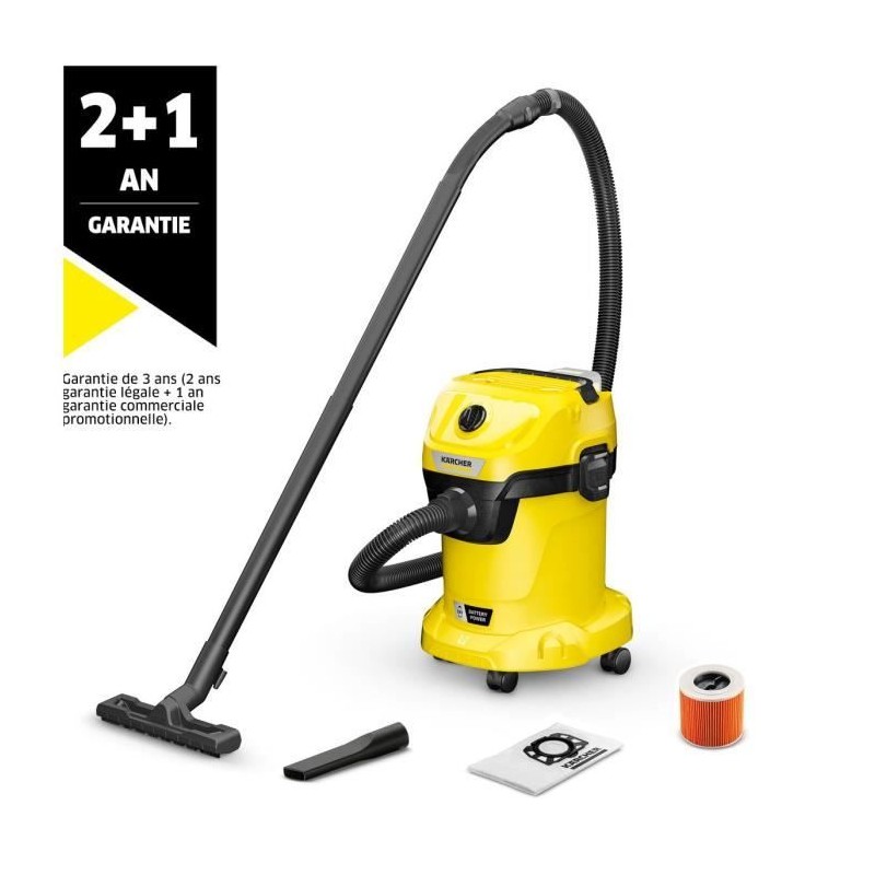 Aspirateur eau et poussieres sans fil KARCHER WD3-18 V-17/20 - Jaune e Aspirateur eau et poussieres sans fil KARCHER WD3-18 V-17/20 - Jaune e