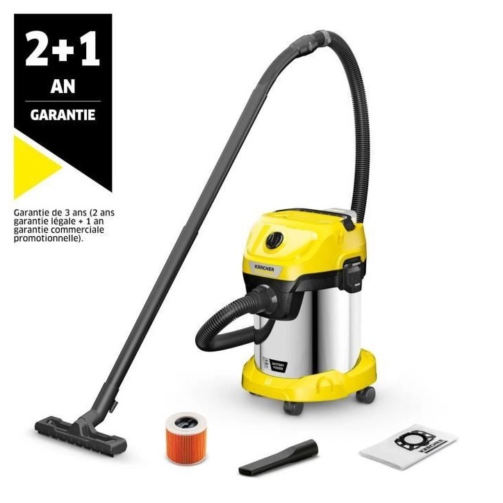 Aspirateur eau et poussieres sans fil KARCHER WD 3-18 S V-17/20 - Acier - 17 l - (sans batterie ni chargeur) Aspirateur eau et poussieres sans fil KARCHER WD 3-18 S V-17/20 - Acier - 17 l - (sans batterie ni chargeur)