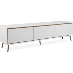 Meuble TV - ARONA - Blanc / Chene artisan - 3 abbatants - 175 x 50 x 3