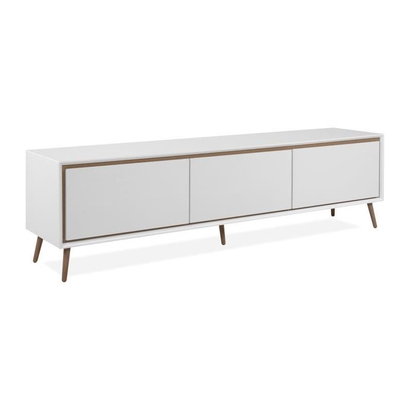 Meuble TV - ARONA - Blanc / Chene artisan - 3 abbatants - 175 x 50 x 3