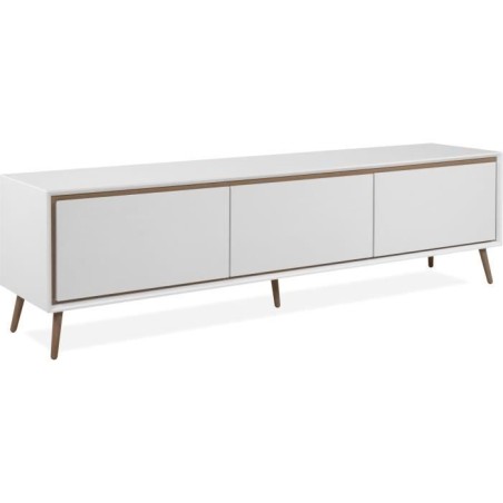 Meuble TV - ARONA - Blanc / Chene artisan - 3 abbatants - 175 x 50 x 3