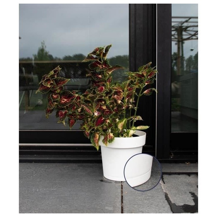 Pot a réserve d'eau - GARDEN ID Glamour - Blanc 40 cm - Surface granuleuse - Intérieur/extérieur - Design épuré.