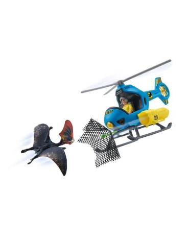 Attaque aérienne, Coffret schleich avec 1 hélicoptere, 1 figurine humaine et 1 dinosaure tapejara, Ensemble de Jouets Préhist