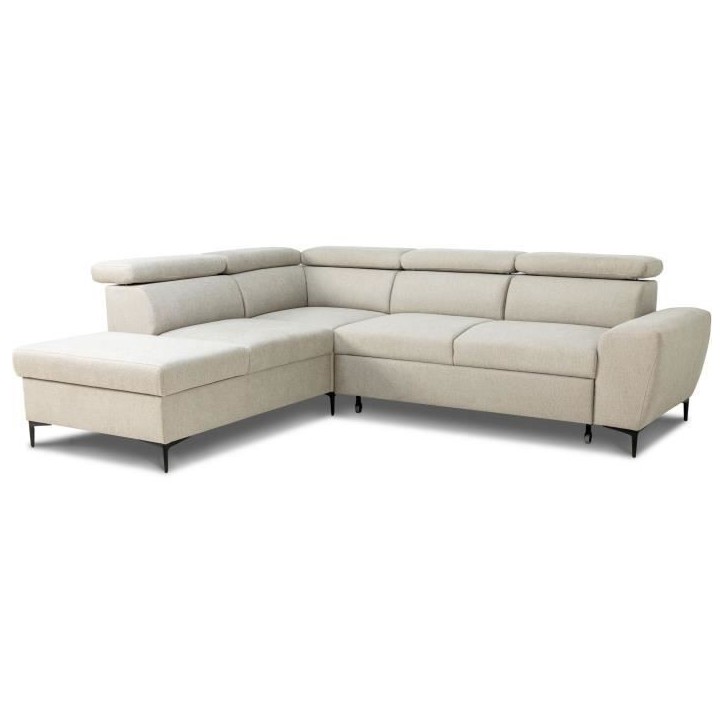 Canapé d'angle convertible réversible avec coffre - 5 places - KASIMIR - Tissu beige - 258 x 79/98 x 219 cm Canapé d'angle convertible réversible avec coffre - 5 places - KASIMIR - Tissu beige - 258 x 79/98 x 219 cm