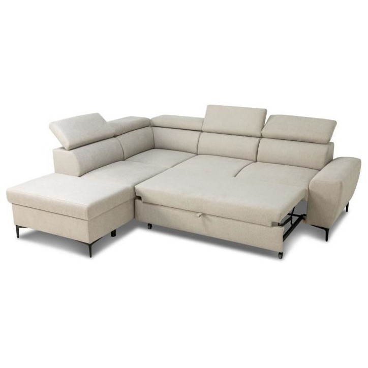 Canapé d'angle convertible réversible avec coffre - 5 places - KASIMIR - Tissu beige - 258 x 79/98 x 219 cm Canapé d'angle convertible réversible avec coffre - 5 places - KASIMIR - Tissu beige - 258 x 79/98 x 219 cm