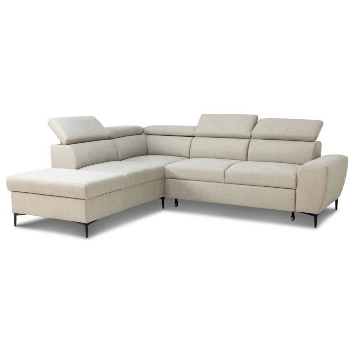 Canapé d'angle convertible réversible avec coffre - 5 places - KASIMIR - Tissu beige - 258 x 79/98 x 219 cm Canapé d'angle convertible réversible avec coffre - 5 places - KASIMIR - Tissu beige - 258 x 79/98 x 219 cm